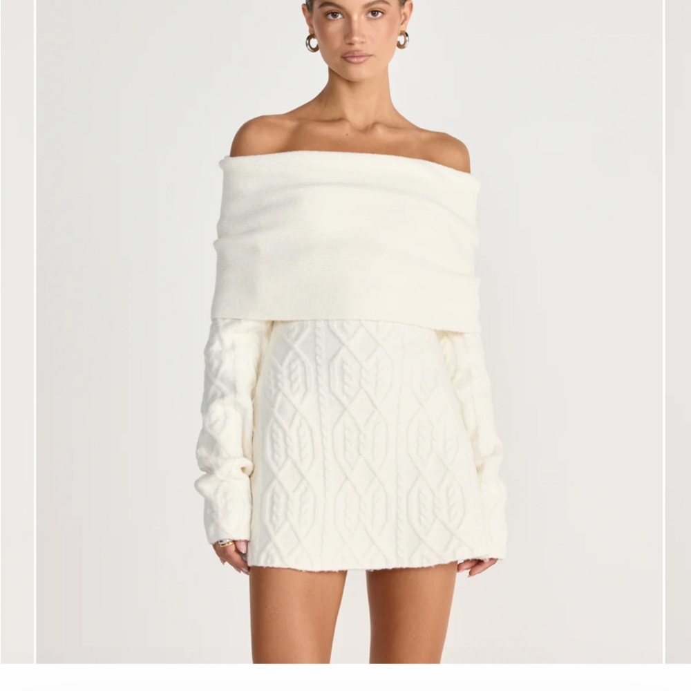 Chic Off-Shoulder Cream Sweater Dress